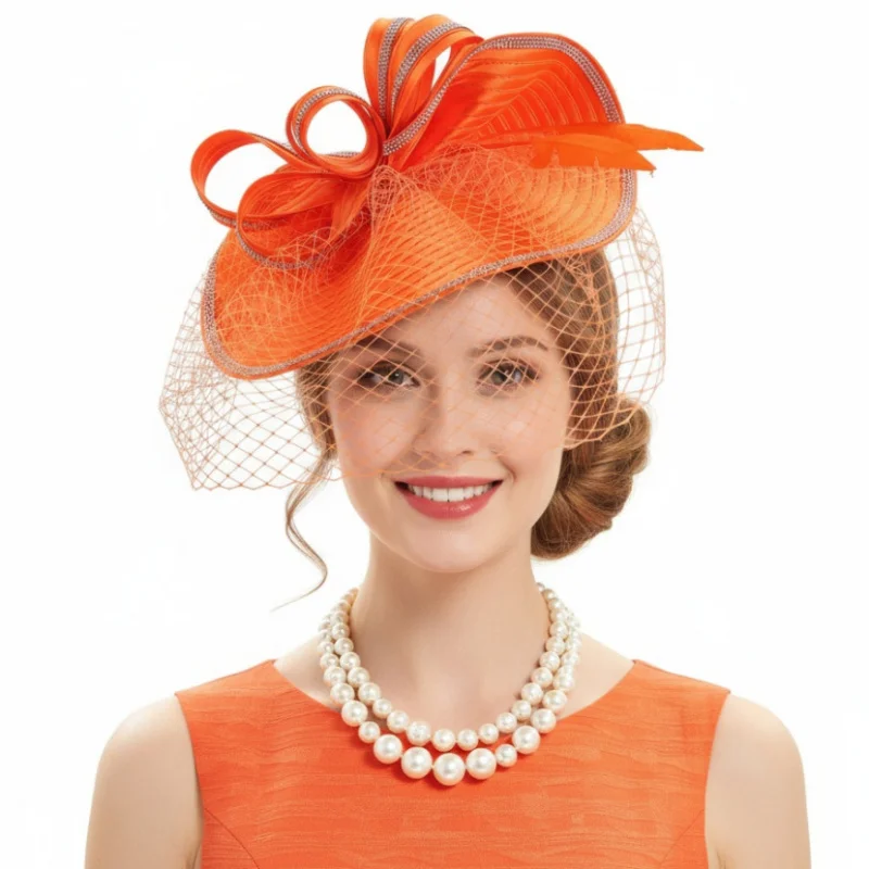 Woman creative fascinator tea party top hat with rhinestones satin fabric headpiece for stage photoshoots bridal party