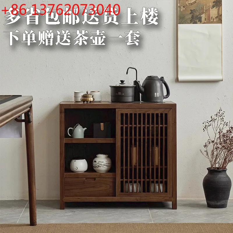 Mueble de té chino nuevo de madera maciza con borde de nogal negro, con pocas piezas móviles, encimera para hervir agua y almacenamiento para set de té