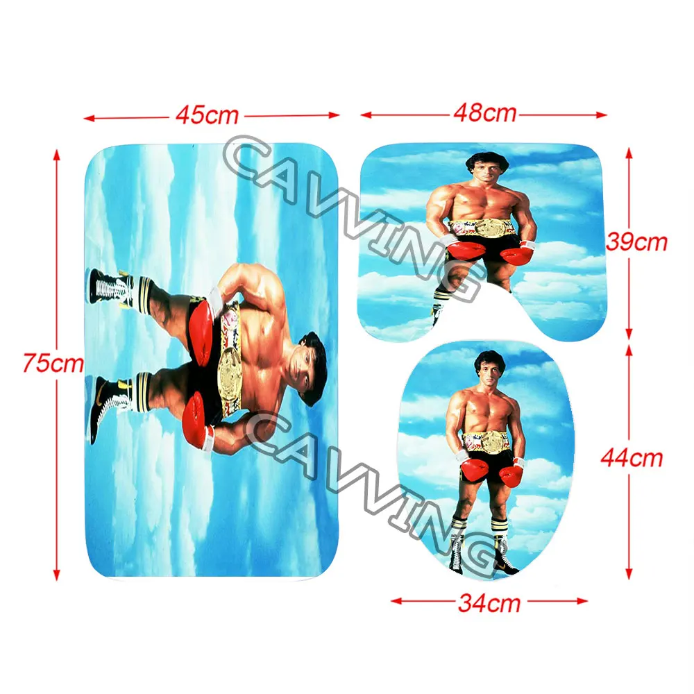 ROCKY BALBOA 3D Shower Curtains Waterproof Bathroom Curtain Anti-slip Bath Mat Set Toilet Rugs Carpet Home Decor H01