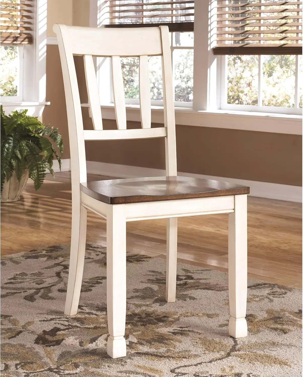 Cottage Rake Back Dining Chair, Set of 2, Brown & Off-White