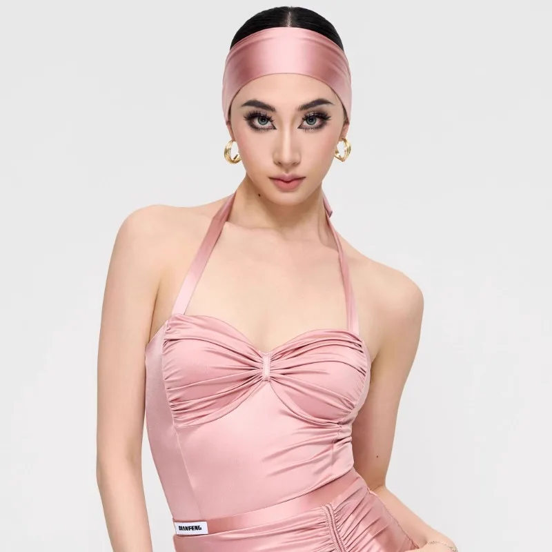 op maat gemaakte hangende nek gerimpelde top trekkoord rok vestidos bailes latinos mujer danskleding vrouwen latin danspak