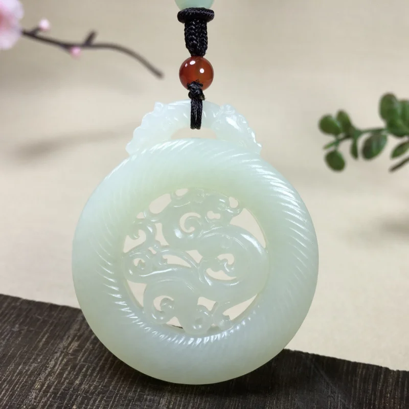 Hetian Antique-Style White Jade Sign Pendant