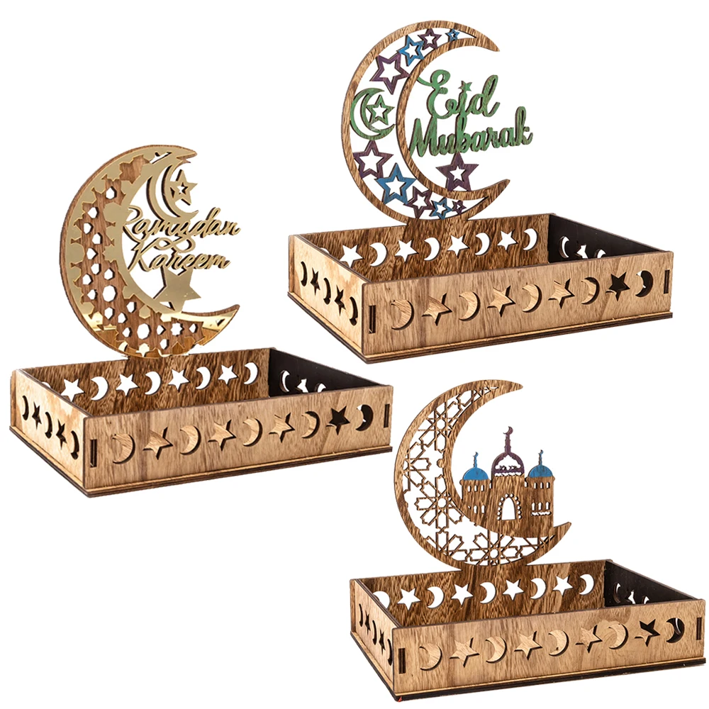 

Natural Wood Carved Eid Mubarak Ramadan Meal Dessert Tray Islamic Muslim Festival Home Decorations Table Ornaments Dinner Plates