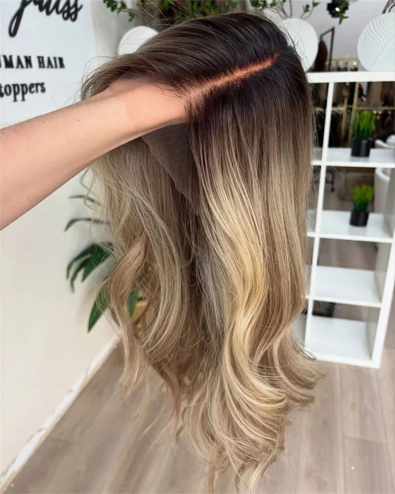 

Длинные свободные волнистые волосы Натуральный парик Ombre Пепельно-коричневый блондин Парик фронта шнурка Термостойкое волокно для женщин Синтетический парик фронта шнурка