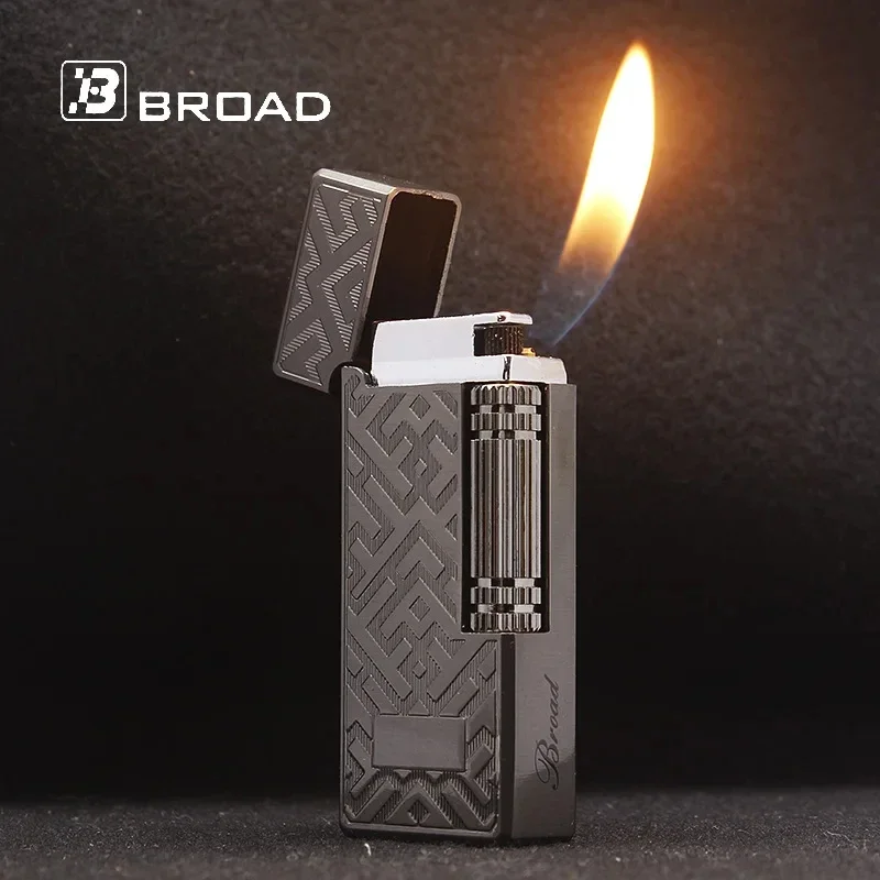 

BEOAD New Metal Butane Gas Open Flame Grinding Wheel Lighter Classic Portable Retro Print Side Spray Luxury High End Gift