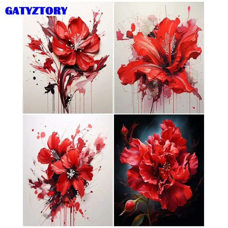 

GATYZTORY Coloring By Number Red Flower Pictures By Number For Adults Kids Drawing On Canvas HandPainted Art Gift Kit DIY Décor