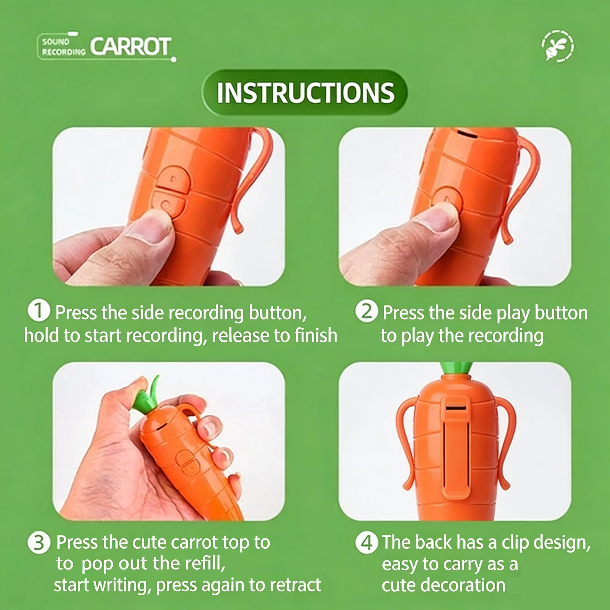 Zootopia 2 Judy Hopps Wortel Voice Recorder Pen Cosplay Prop met echt geluid 60 seconden opnamefunctie Cartoon Kerstcadeaus