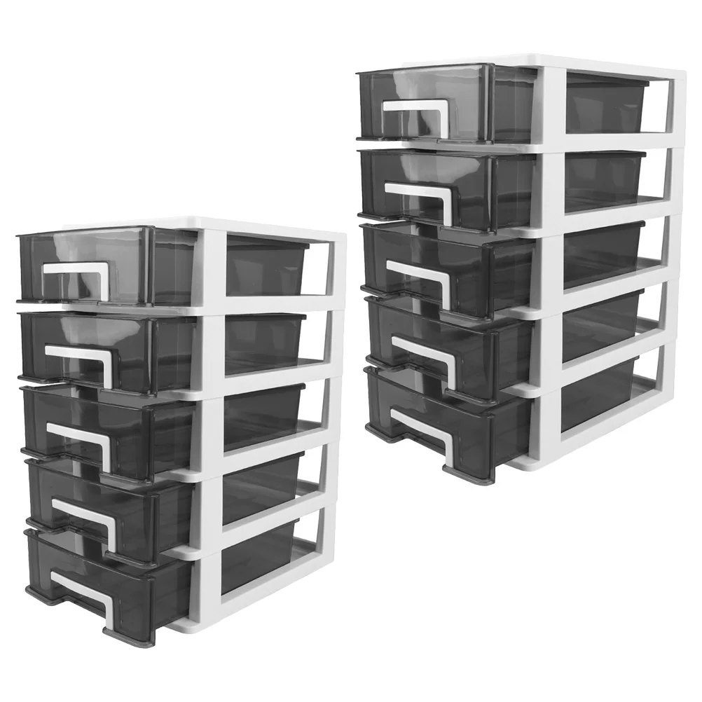 

2Pcs Desk Organizer Plastic Drawer Style Storage Box 5-Tier Stationery Makeup Holder Multi-Function Desktop Storage
