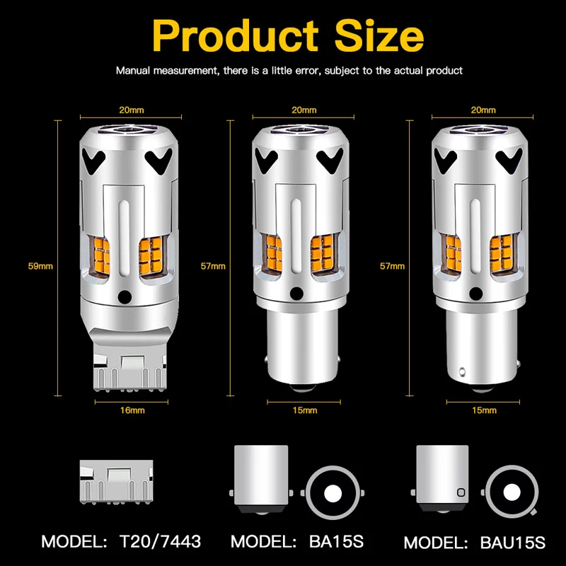 2x Canbus Error Free 7440 LED No Hyper Flash W21W T20 LED 24w 18SMD-3030 For 2015-up Cadillac Escalade Front Turn Signal Bulbs