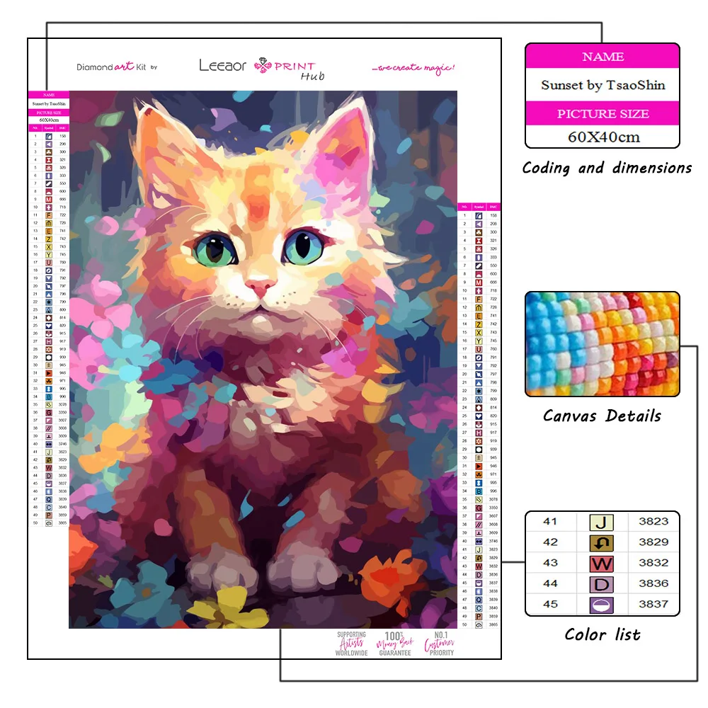 5d Diy Diamond Painting Cute Colorful Cat Full Diamond Mosaic Embroidery Cross Stitch Kits Home Decor Bedroom Wall Sticker Gift