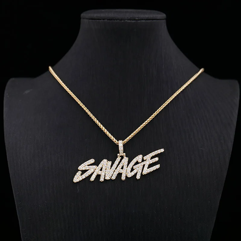 Colgante de letra salvaje de oro amarillo de 10K de Provenza con diamantes moissanitas DEF para mujer, colgante con nombre personalizado para fiesta de aniversario