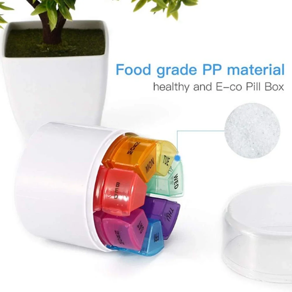 1PCS Weekly Pill Manager, 4 Daily Pill Boxes, 7-Day Pill Rack Moisture-Proof, Supplement Container (Cylindrical Storage)