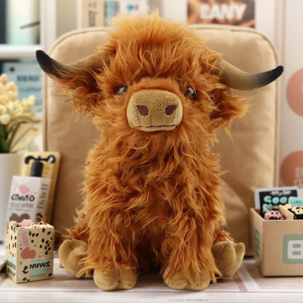 Simulation Highland Cow Plush Toy Soft Stuffed Lifelike Animal Toy Highland Cow Kawaii Kids Gift Toy Boys Girls Birthday Gift