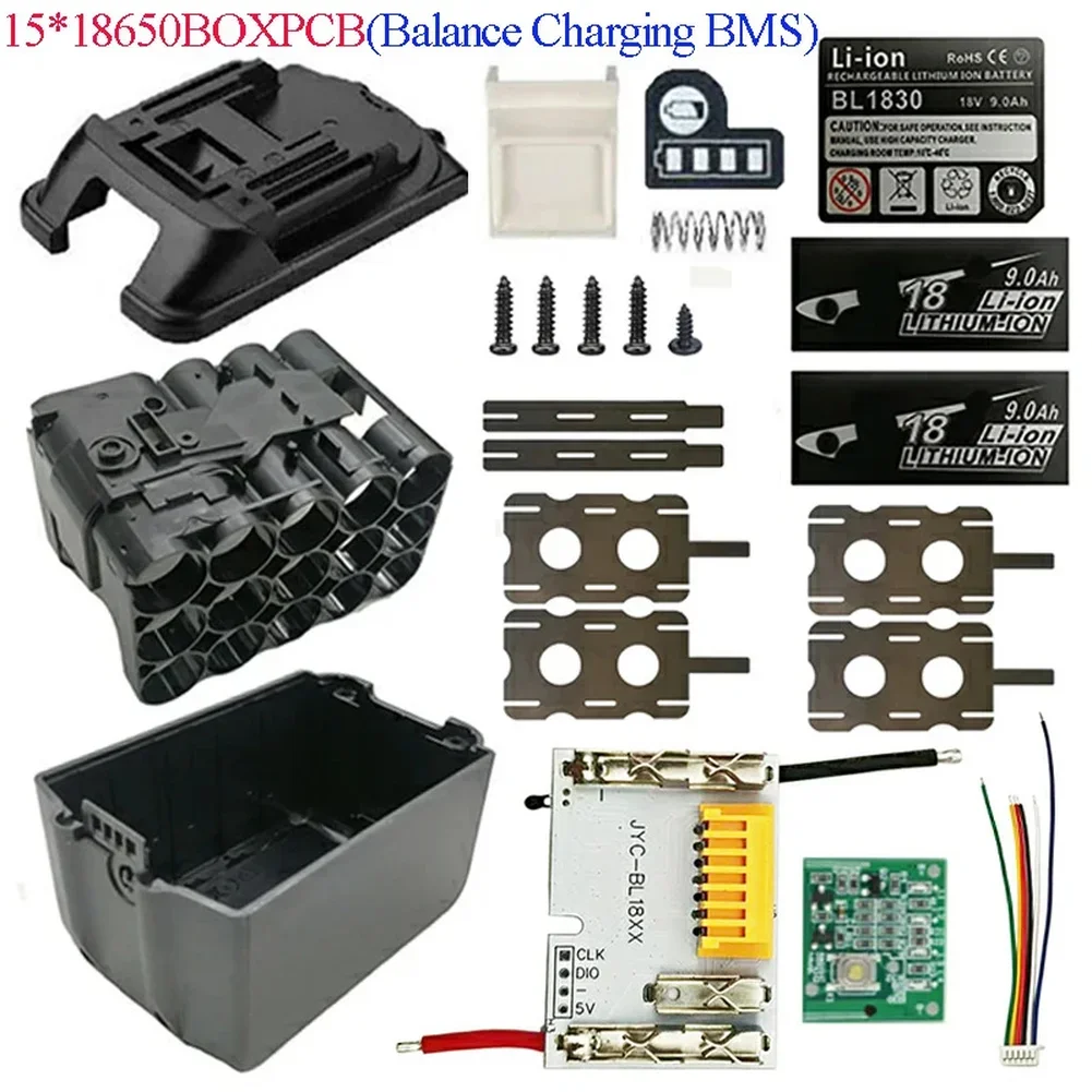 BL1890B And BL1815 18V Li-ion Battery Case 15-cell 18650-BSM Balance Charging Circuit Board With LED Button Label For Power Tool