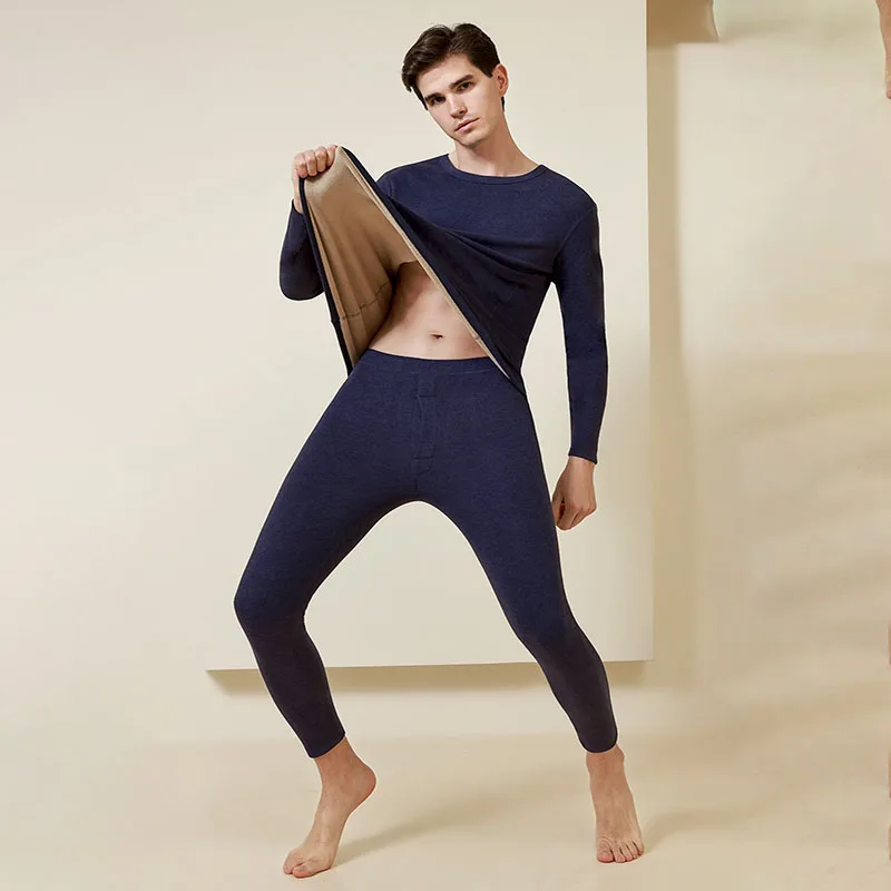 Comfortable and Versatile Home Pajamas Set Thermal Underwear Soft Fleece Lined Thermal Clothes Men Warm Underwear Set