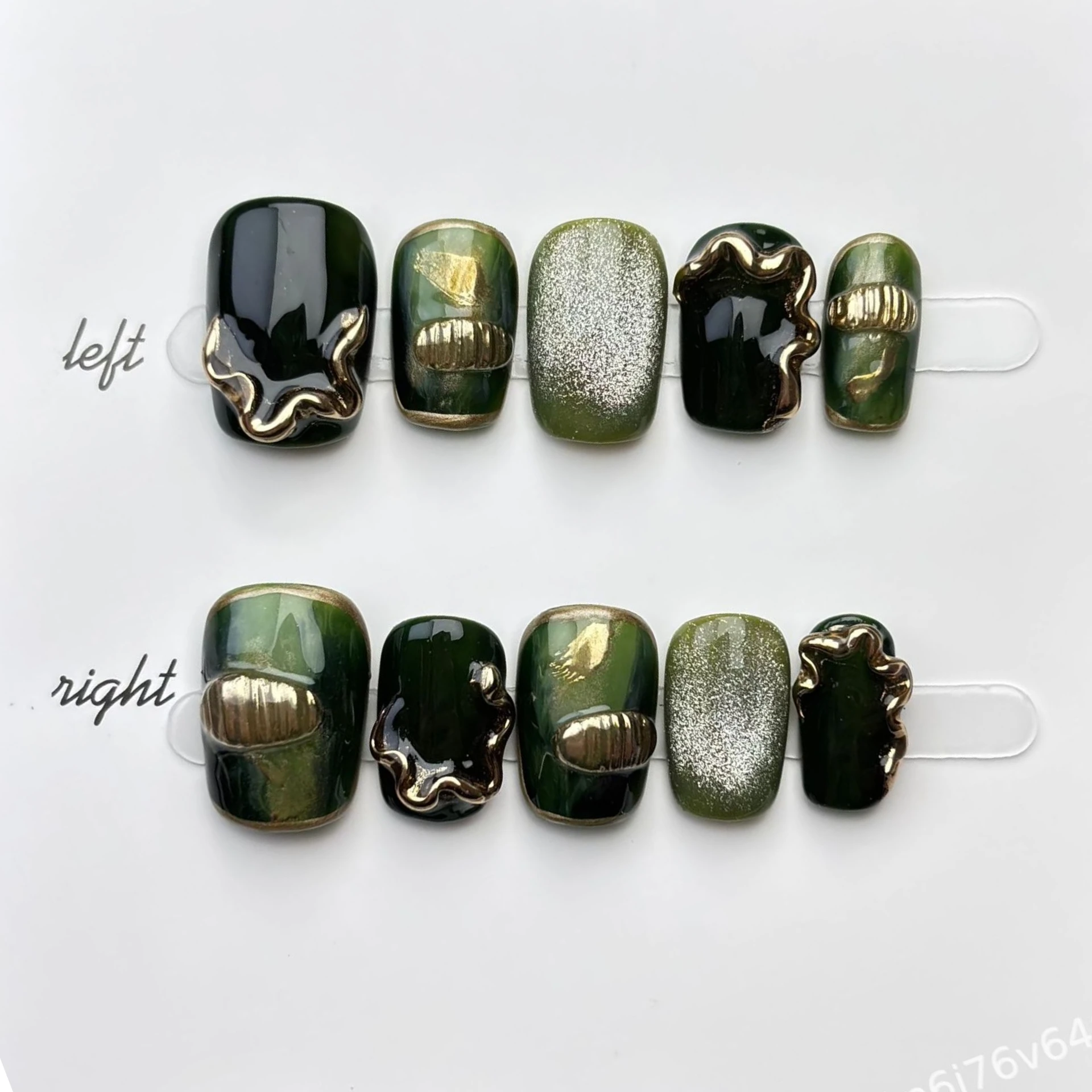 

10Pcs Retro Green Handmade Press on Nails Simple Fake Nails Wearable Stick-on Nails False Nail 네일팁 Накладные Ногти Uñas Postizas