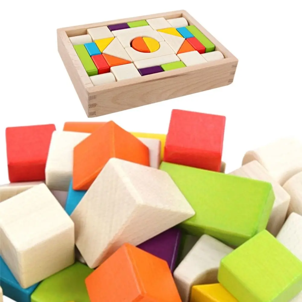 

A Set Safe Material Wooden Block Set Smooth Edges Vibrant Colors Colorful Blocks Stacking Blocks Early Education