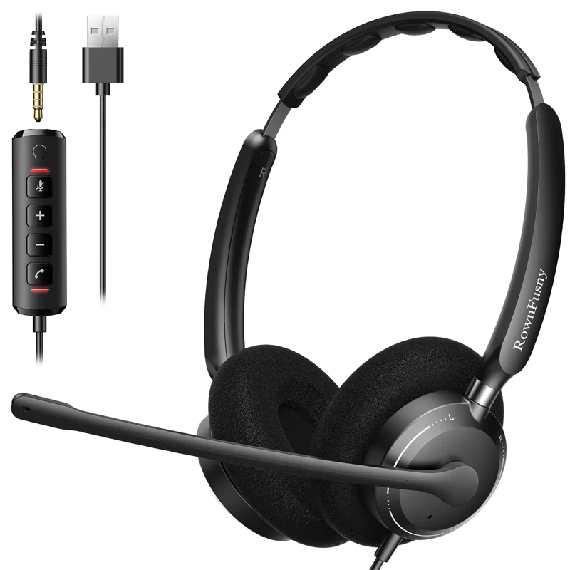 

RownFusny USB-гарнитура с микрофоном для ПК, компьютерный микрофон с шумоподавлением для ноутбука, проводная гарнитура для колл-центра для работы, команда Zoom Skype