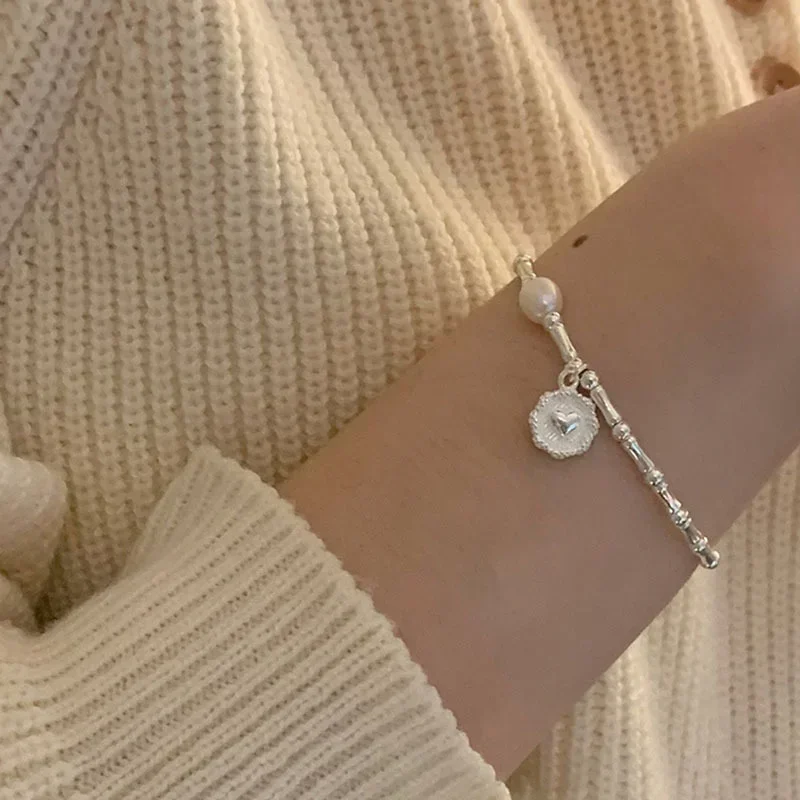 Bracelet en argent regardé 925 pour femme, perles partielles, nœuds simples, bijoux de fête de mariage, cadeaux d'anniversaire pour fille, mode