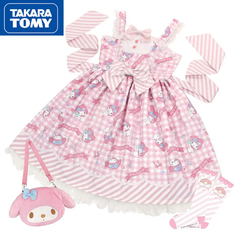 TAKARA TOMY Girl Spring/Summer New Sweet Cartoon Printing Polyester Lolita Dress Student Bow Cute Strap Sleeveless Tutu Skirt