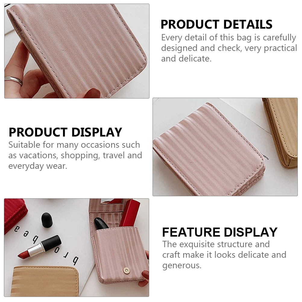 

Mini Lipstick Bag Small Pouch Compact Storage Mirror PU Material Practical Vacations Shopping Travel Everyday Wear