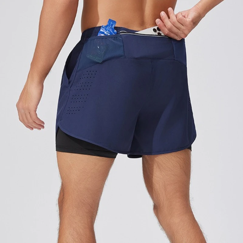 

Men's Marathon Running Shorts Summer 2-in-1 Quick Dry Athletic Training Shorts with Waist Pack Built-in Liner Sports Track Field