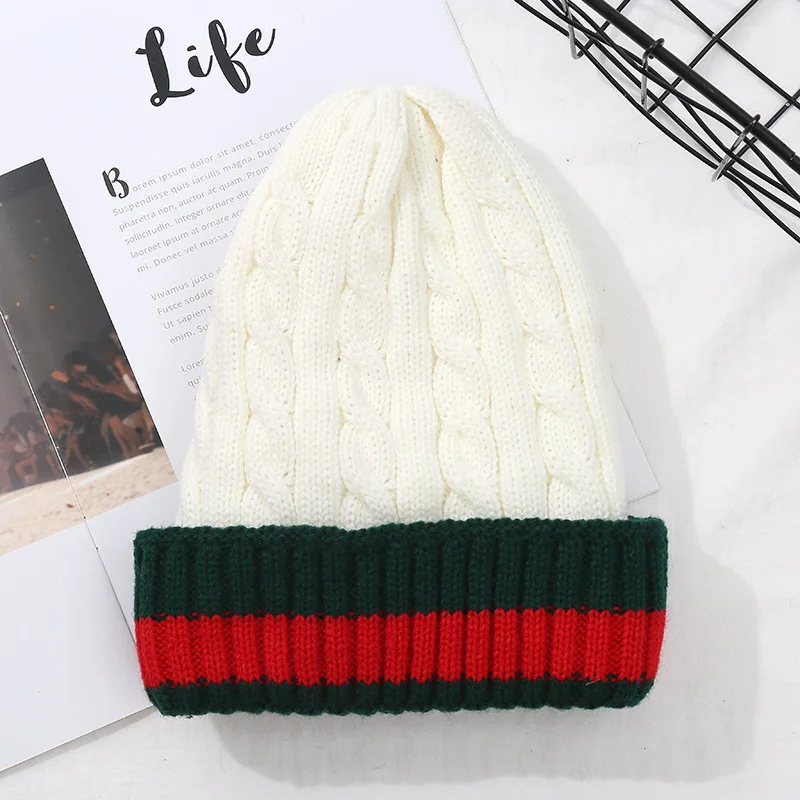 Winter Warm Pullover Hat for Women\'s Twist and Velvet Beanie Fashion Stretch Knit Sweater Hat Hot Stripes Casual Cap for Men