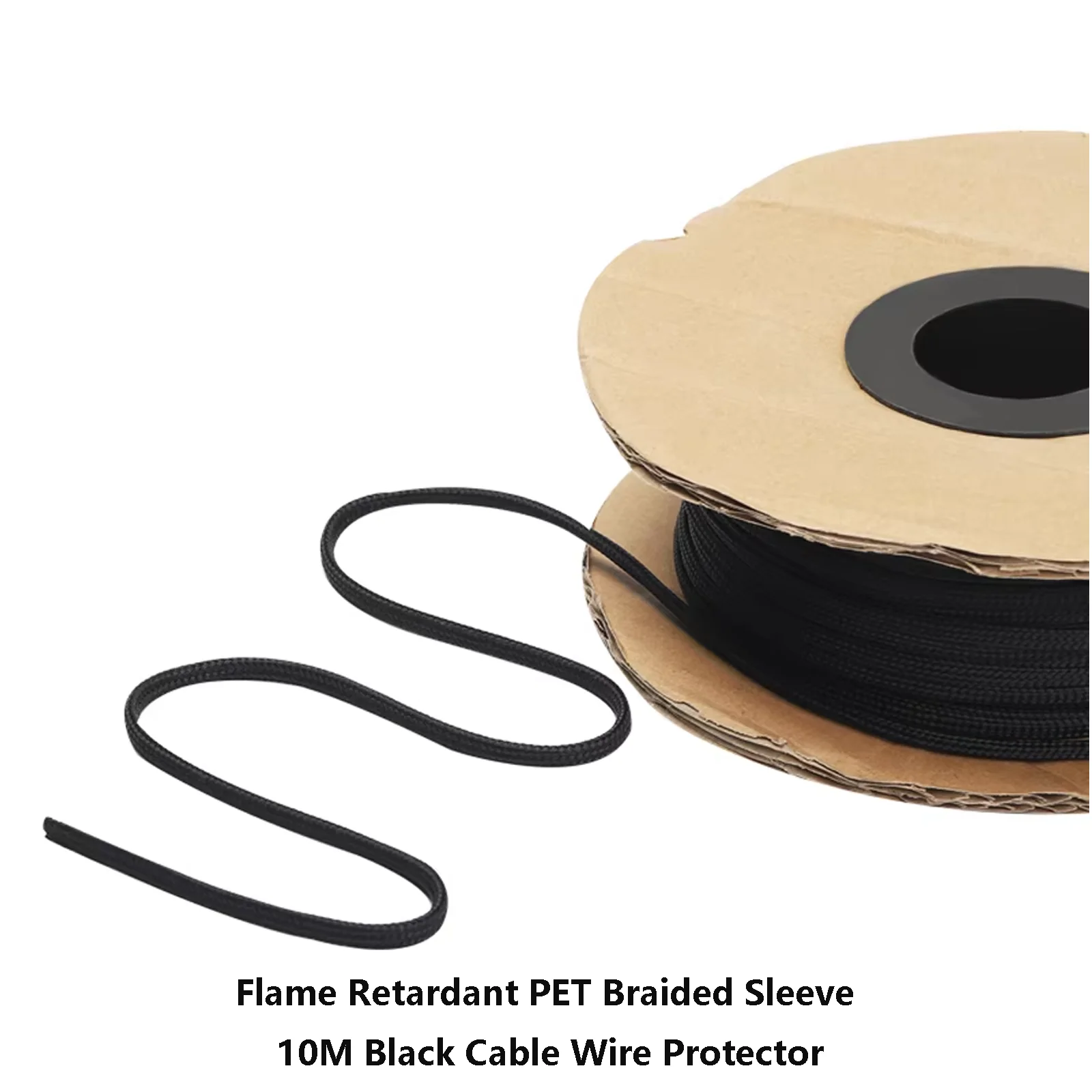 Flame Retardant PET Braided Sleeve 10M Black | Cable Wire Protector for Automotive/Data Lines, Heat Resistant