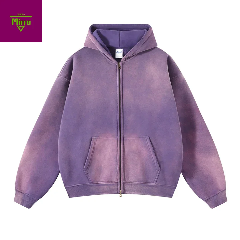 Men's Zip Up Hoodies Tie Dye Washed Double Oversize Cardigan