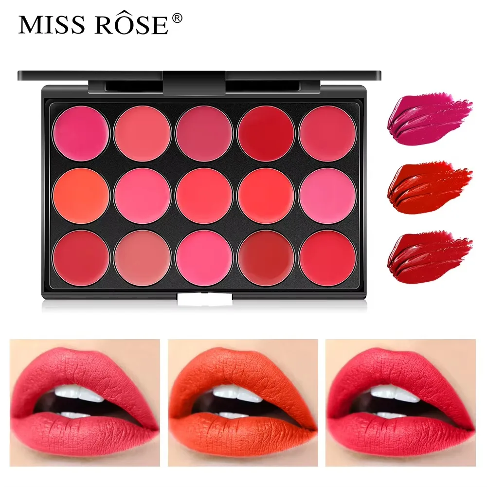 15-Color Matte Lipstick Palette - Waterproof Long Lasting Moisturizing Lip Gloss Set, Velvet Creamy Lipstick Tray for Women, Gif