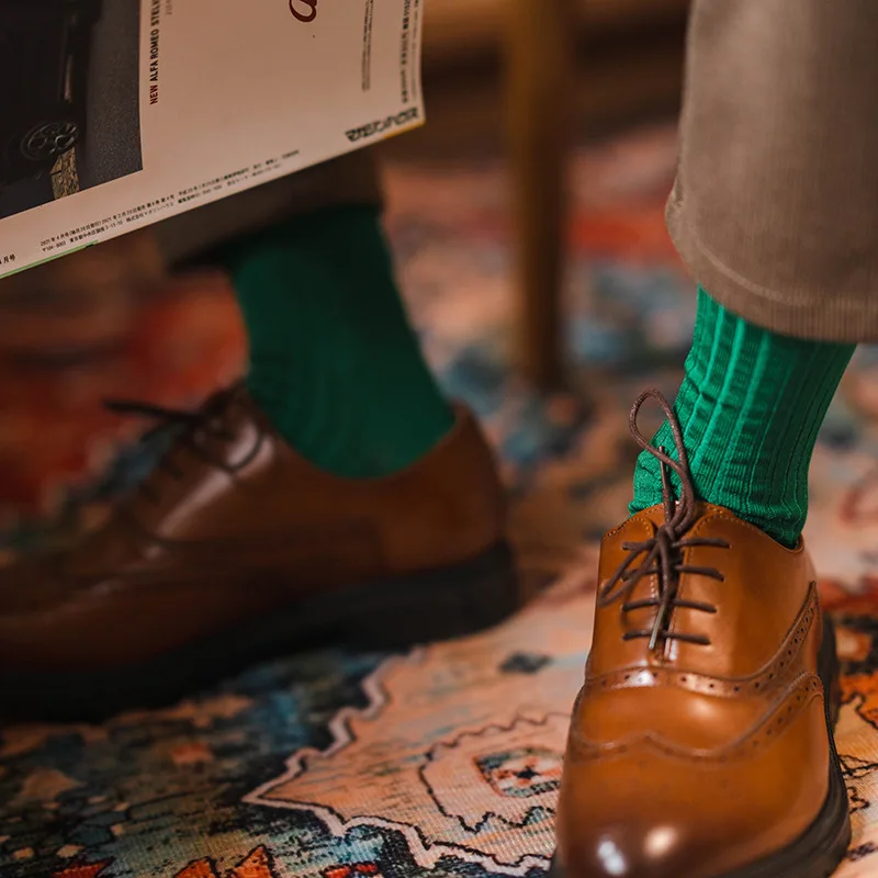 

Miosam top quality men's seasons 60s knitted solid color mercerized cotton crew dress socks breathable comfort business socks