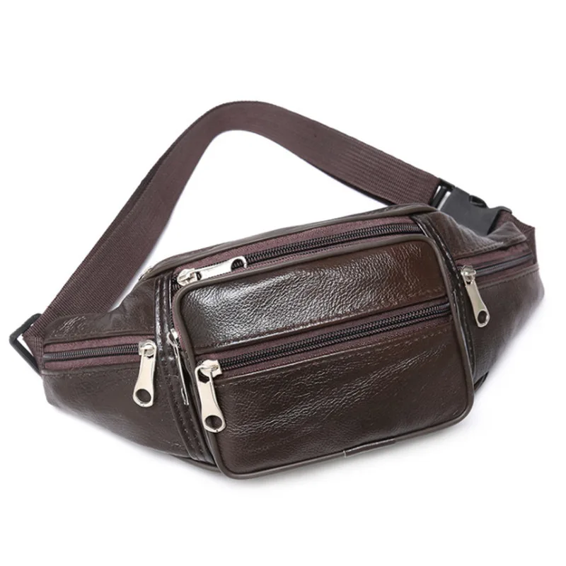 Genuine Leather Waist Bag men Waist Pack Waist Bag Funny Pack Belt Bag Men Chain Waist Bag For Phone Pouch image 2