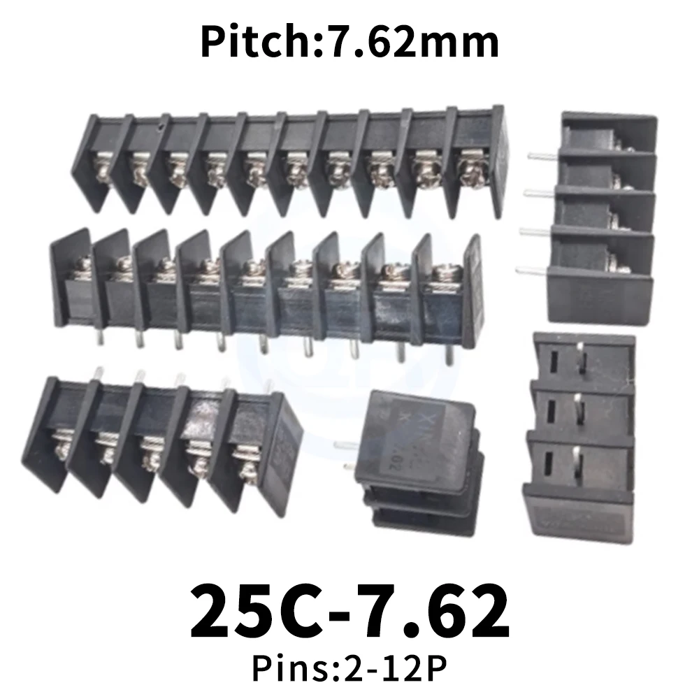 (10 pcs) KF 25C-7.62MM Grid PCB Terminal Block 7.62mm Terminal Block LED Terminal Black Medium Leg KF25C-7.62 2~12Pin