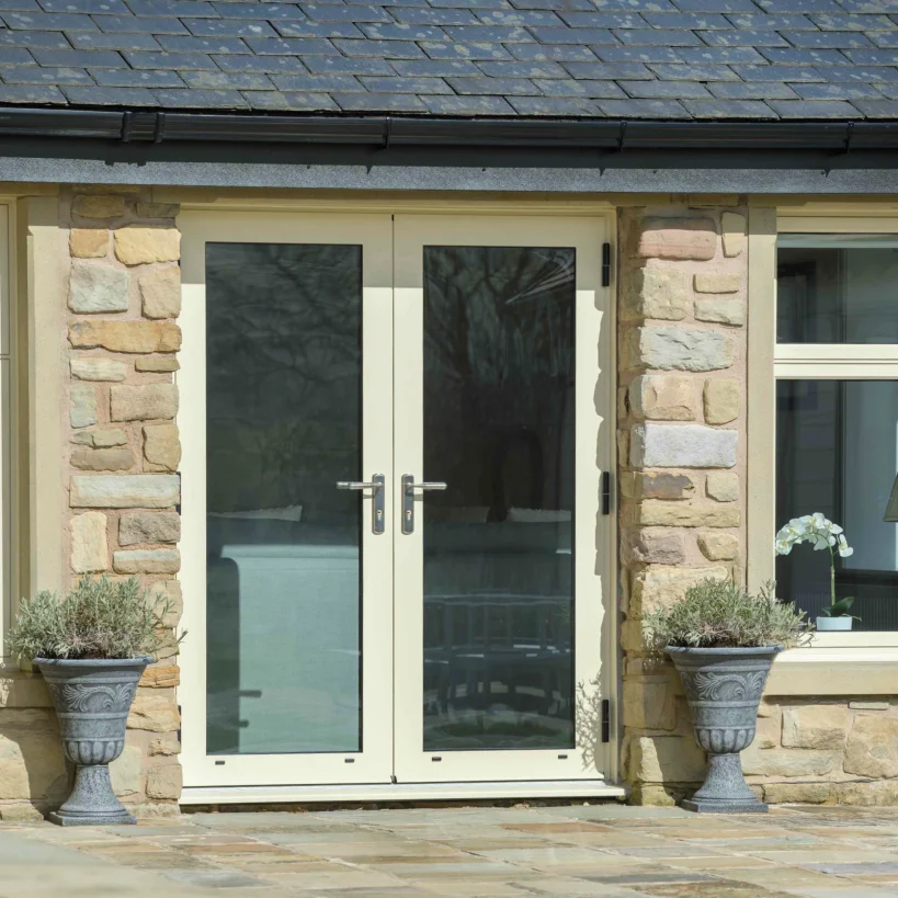 Cream Color Rust Proof Aluminum Glass French Door All Weather Entrance French Hinged Doors Best Price French Entrance Doors