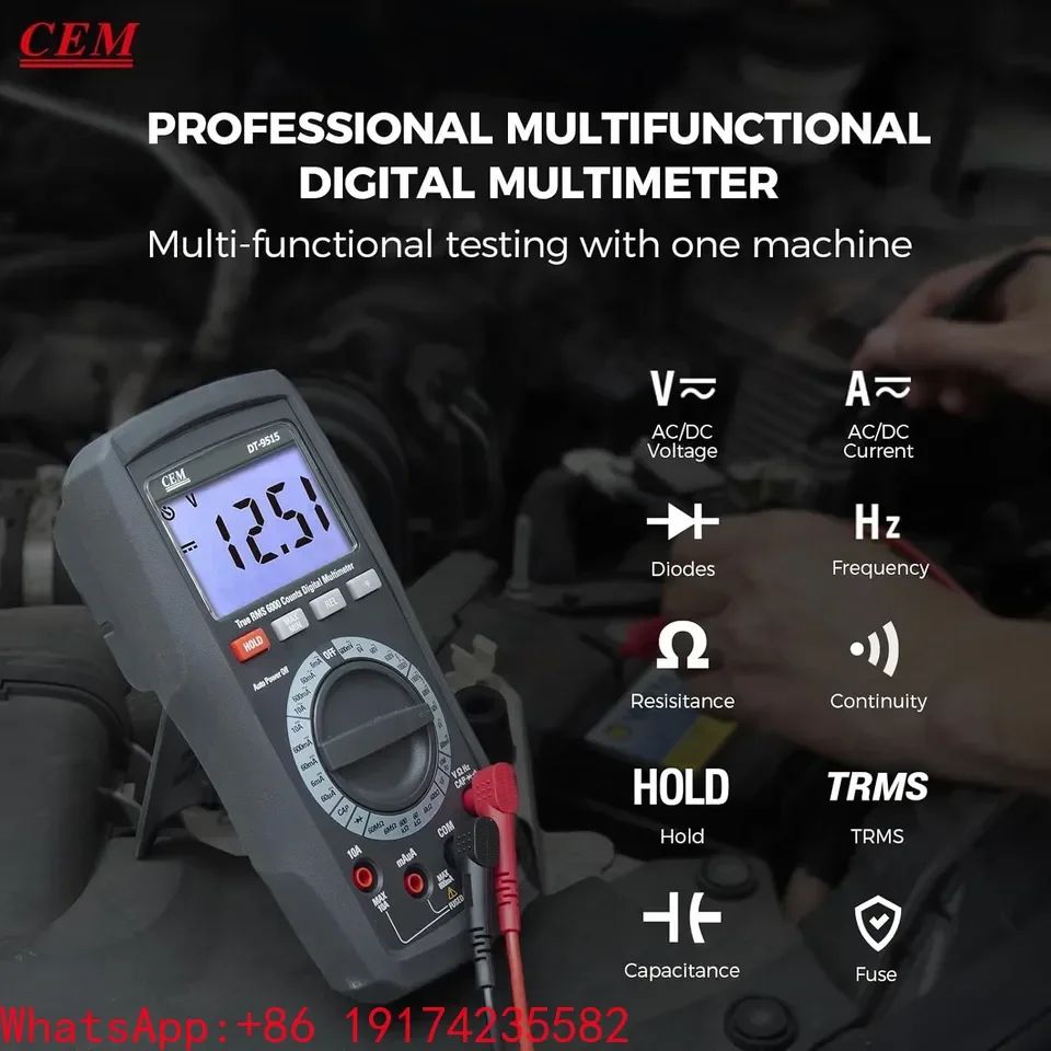 DT-9515 Manual Compact Digital Multimeter Tester 6000 Count Resolution 1kHz With True RMS Function Diode For Data Hold