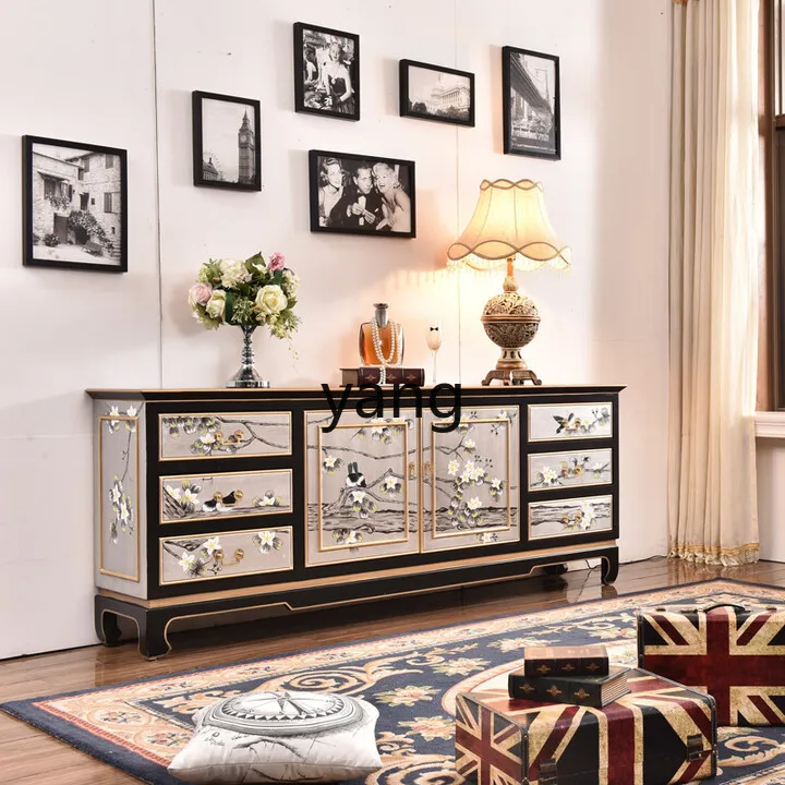 

LZR new Chinese hand-painted flower and bird living room TV floor cabinet audio-visual cabinet