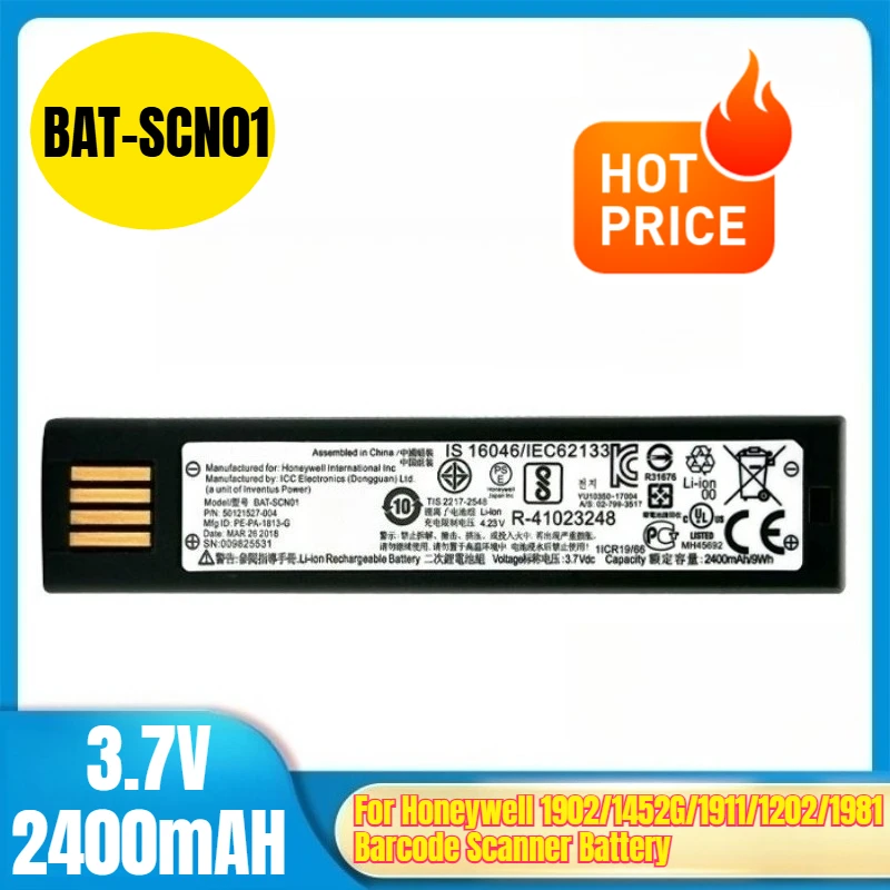 

BAT-SCN01 3.7V 2400mAH Barcode Scanner Battery for Honeywell 1902/1452G/1911/1202/1981