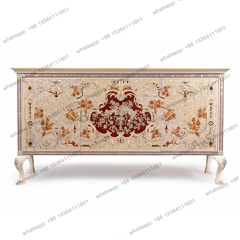 

Французский шкаф для прихожей из красного дерева с инкрустацией из ракушек и резьбой