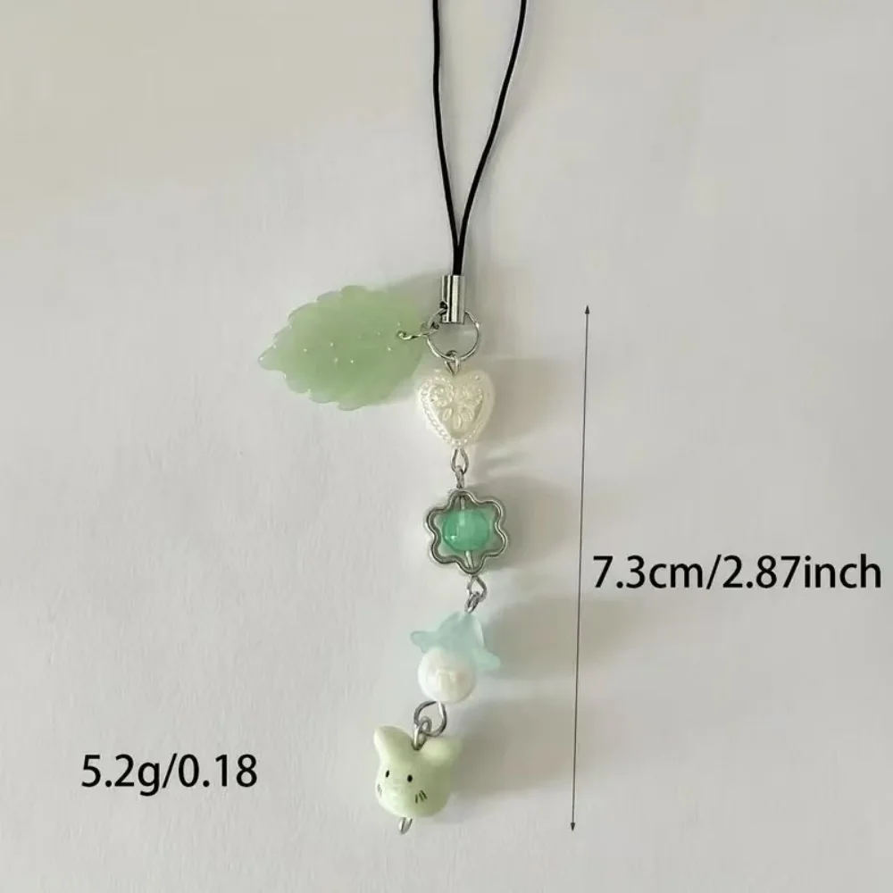 Handmade Four Leaf Clover Beaded Phone Charm Y2K Cute Cat Totoro Keychain Cybercore Cell Phone Chain Pendant Key Ring Bag Decor