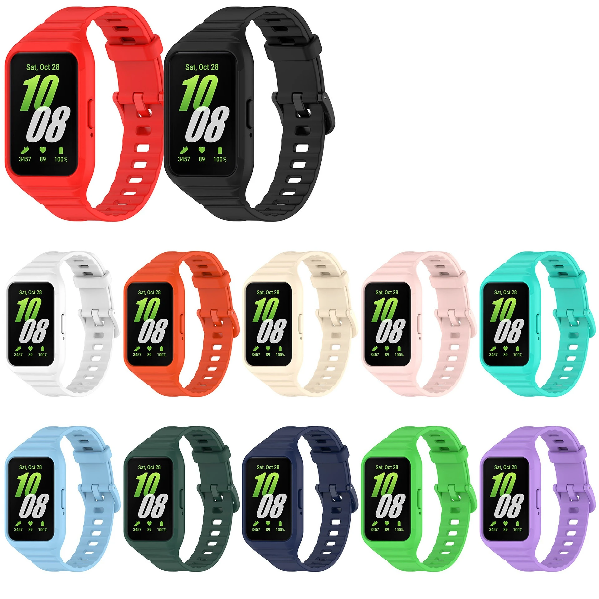 Integrated Silicone Watch Strap Suit for Samsung Galaxy Watch Fit3 Integrated Silicone Protective Strap with Pin Buckle