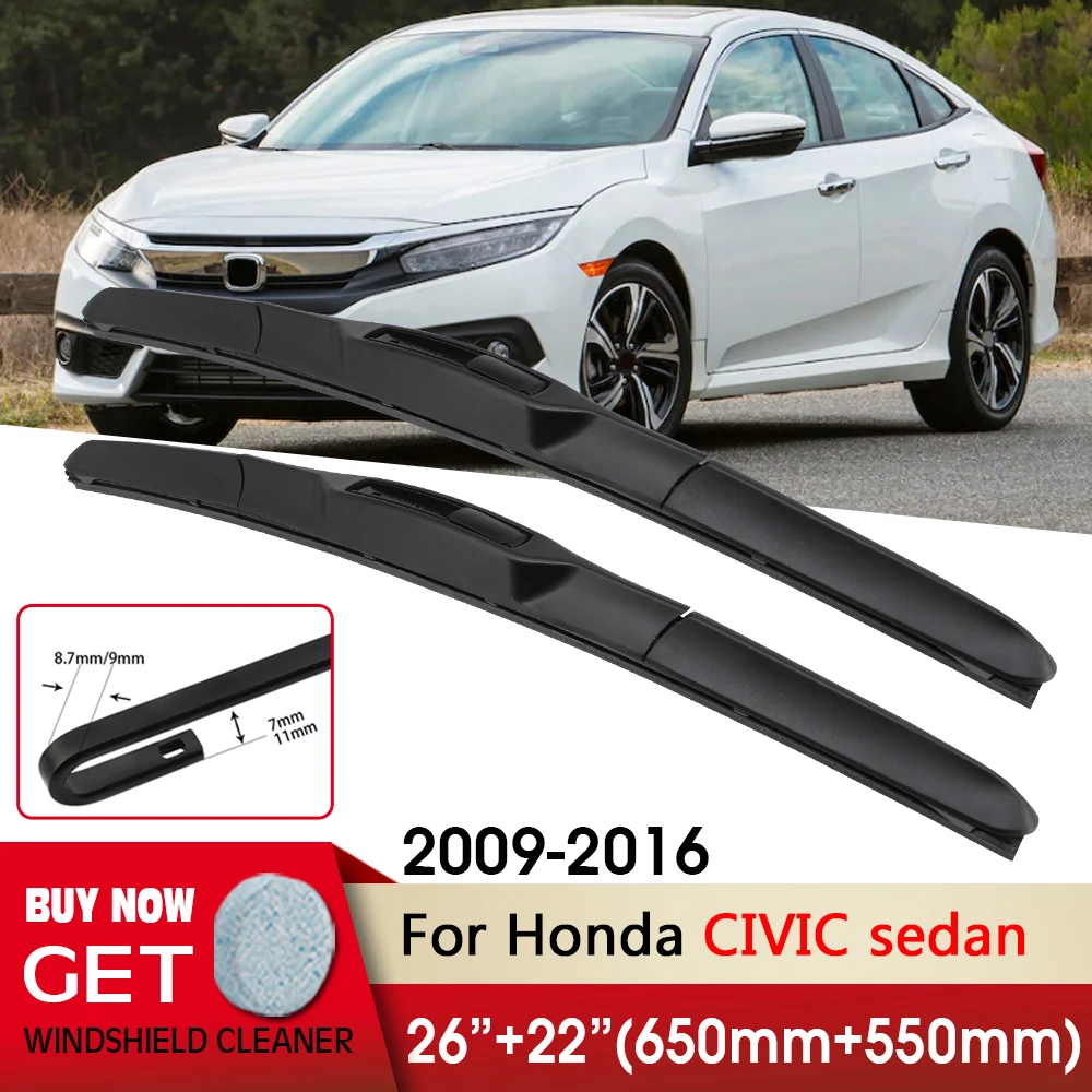 

Car Wiper Front Wiper Blades 26"+22" For Honda CIVIC sedan 2009-2016 Fit U Hook Arm Front Windscreen Wipers Auto Accessories