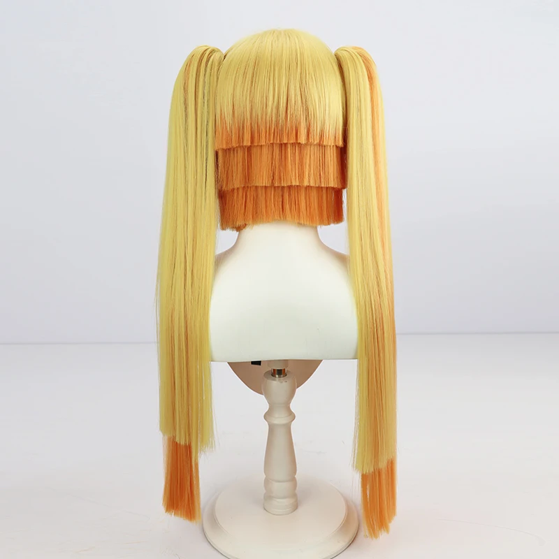 65cm Long Agatsuma Zenitsu Cosplay Wig Anime  Double Tail Female Acting Women Heat Resistant Wigs + Free Wig Cap