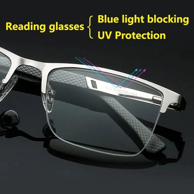 Metall Halb-rahmen Blau Licht Blockieren Lesebrille Männer Platz Reader Brillen Mode Frauen Presbyopie Brille +1,0 Bis +4,0 – Detail 2