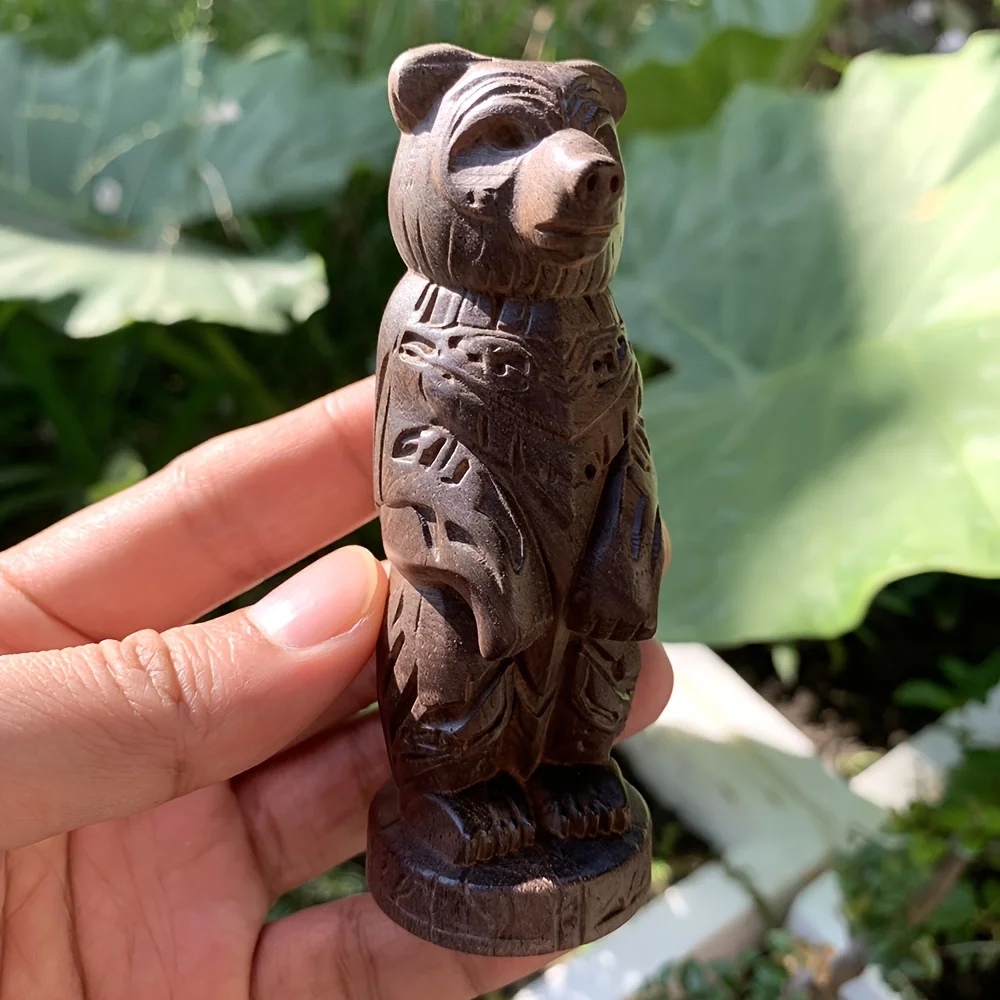 1 piece 3.85 Inch hand-carved wooden bear totem statue ornament, artistic style, suitable for holiday decoration, desktop decoration, home decoration, fireplace, bedroom, New Year's gift, back-to-school season gift