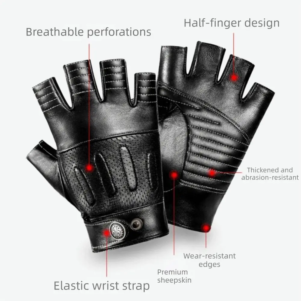 Genuine Sheepskin Leather Men's Vintage Gloves Soft Material Lightweight Design Half Finger Gloves Classic Retro Style