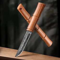 Fruit Knife Folding Portable Mini Knife, Damascus Steel Defense Knife, outdoor Bamboo Pocket Knife