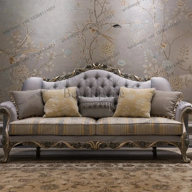 French high-end fabric sofa single and double three-person European classical luxury living room sofa combination