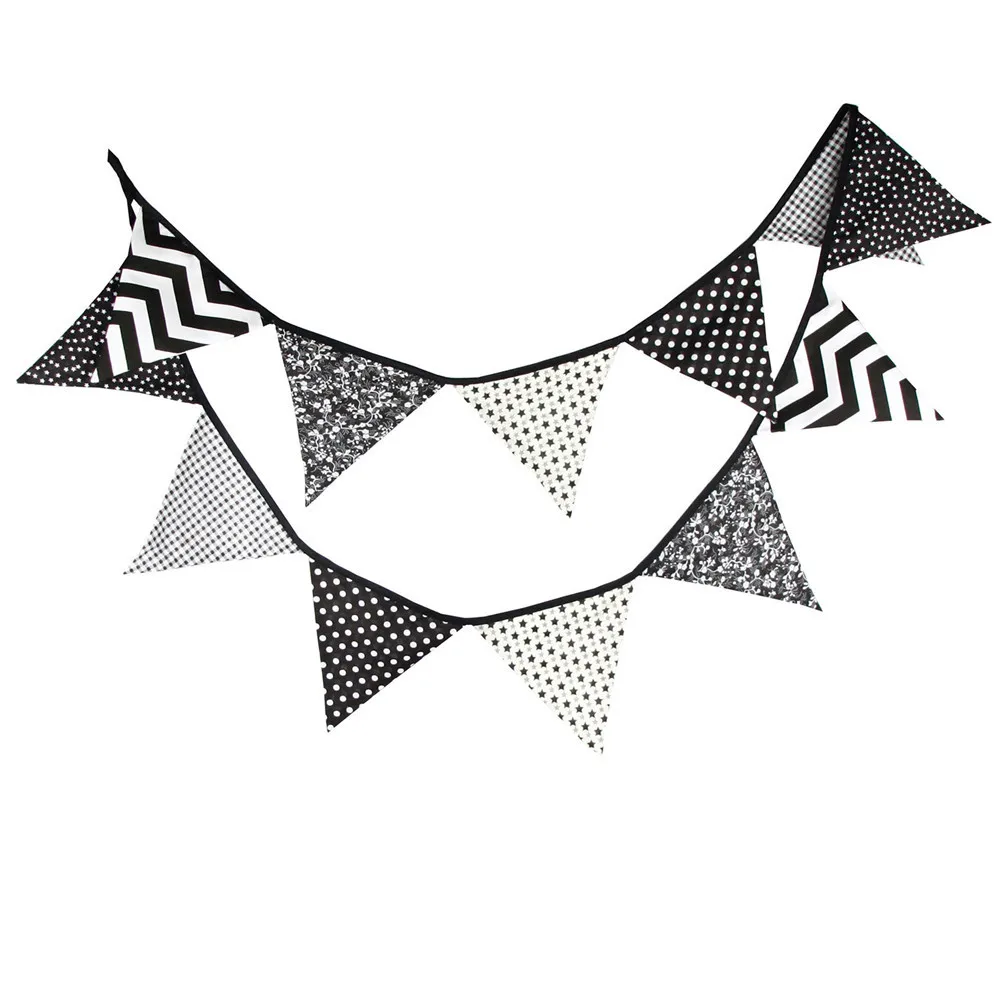 

Triangle Flag String Black White Cotton Double Sided Reusable Bunting Banner Garland Wedding Party Birthday Bar