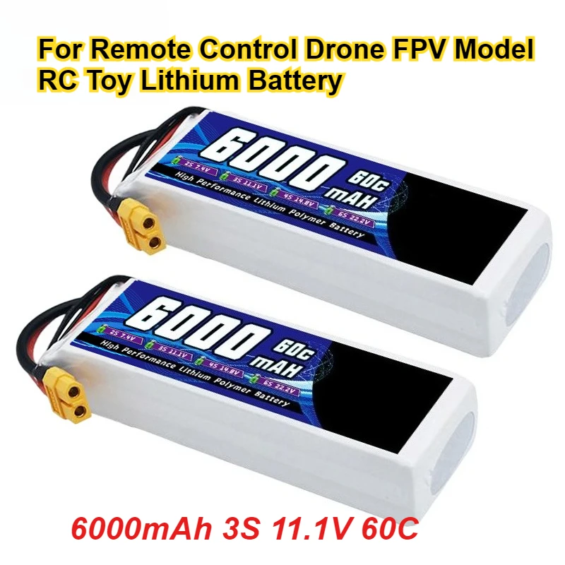 

High-Capacity Rechargeable Battery 6000mAh 3S 11.1V 60C for Remote Control Drone FPV Model RC Toy Lithium Battery