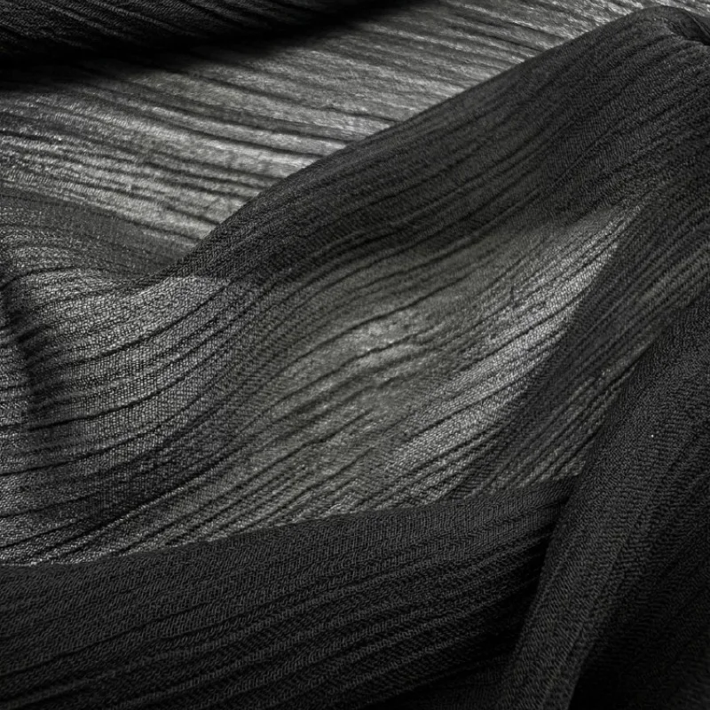 Black Striped Sheer Chiffon Fabric Designer Breathable Elegant Soft Flowy Dress Blouse Wedding Bridal Fashion DIY Craft Material